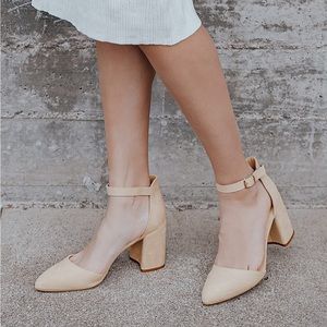Lulus Ellarose Light Nude Suede Ankle Strap Heels
